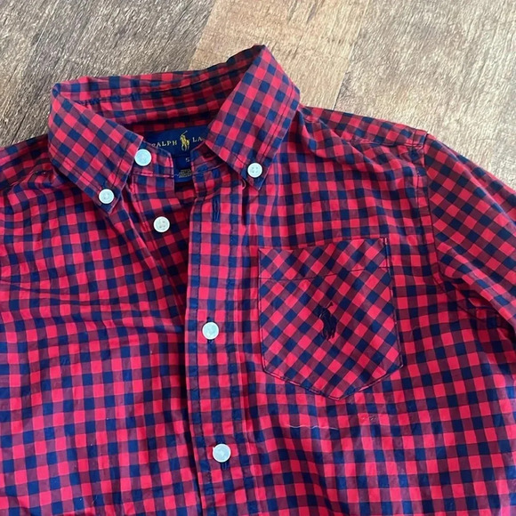 Ralph Lauren Kids Red Plaid Button Down Polo Top - Picture 4 of 6